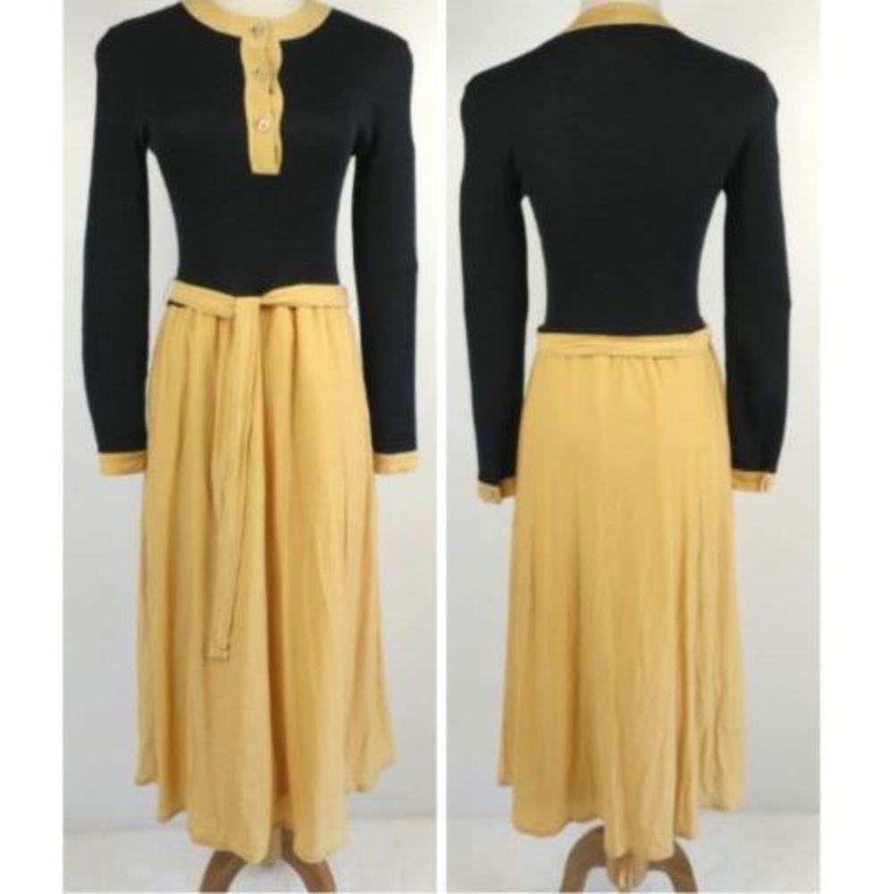 Vintage 60s Collectors Items Black Tan Shirt Dress